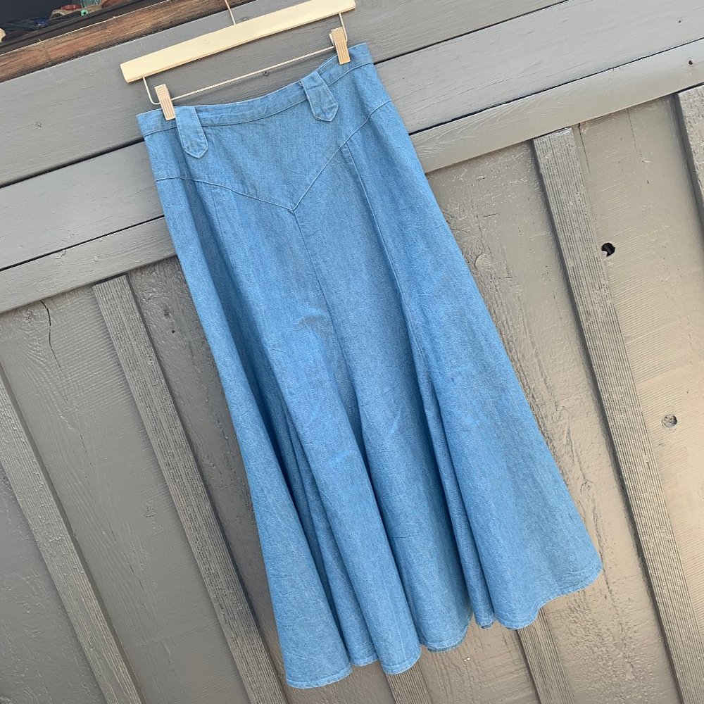 VINTAGE Gored Denim Maxi Skirt